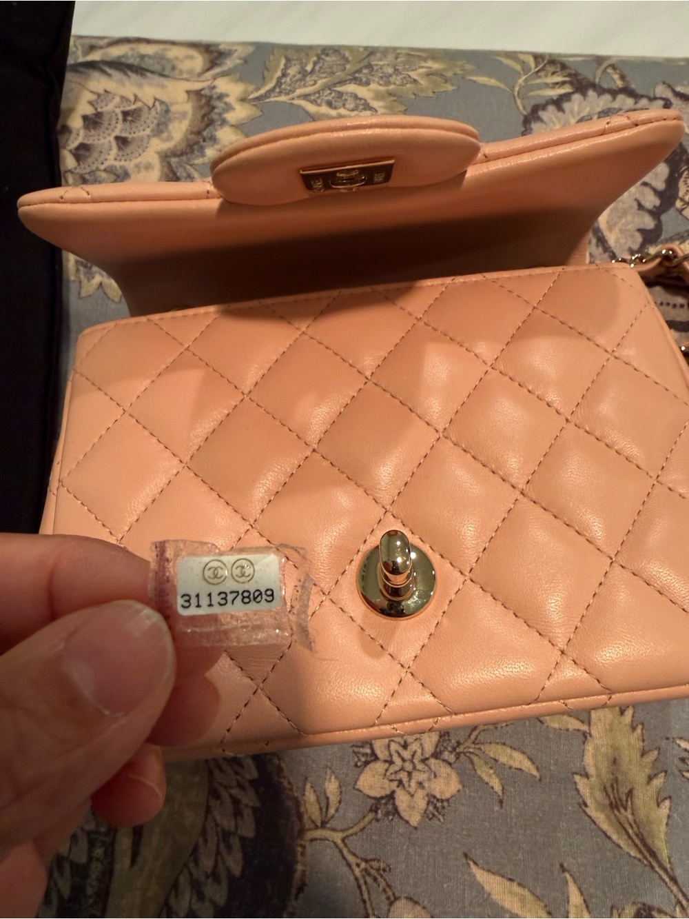 CHANEL Peach Quilted Lambskin Crossbody Bag with Gold-Tone Hardware